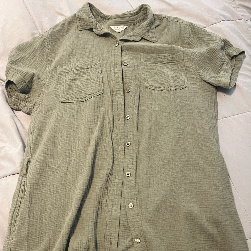 Vintage Sage Green Button-down T-shirt Dress